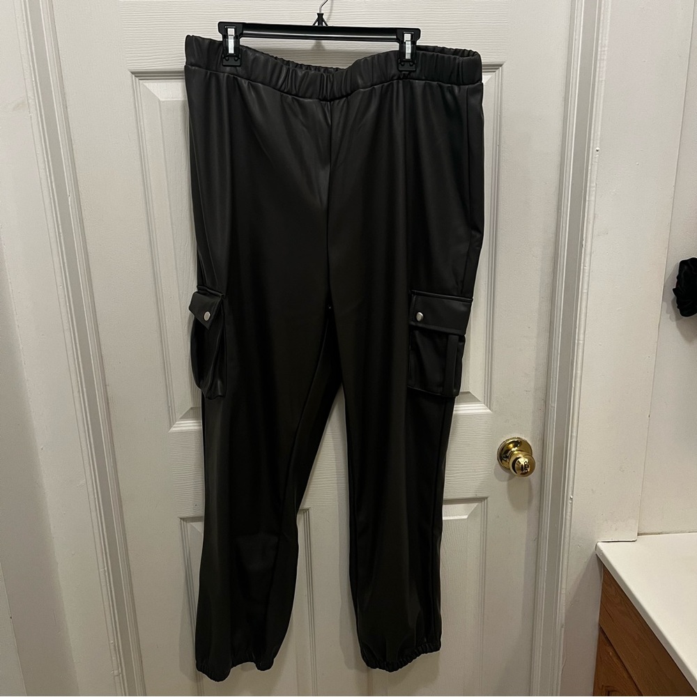 PLT Gray Leather Cargo Pants